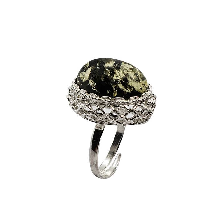 Amberman - Vendita all'ingrosso Anelli cocktail/statement - Anello regolabile in argento sterling con ambra verde3