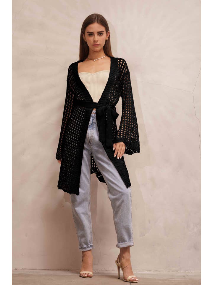 Endless Blu - Wholesale Cardigan - Women's - QWJ8377 Mesh Long Cardigan