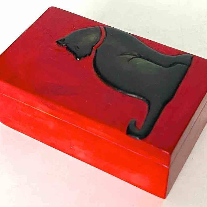 The Niger Bend - Wholesale Decorative Box - Cat Silhouette Design - Small Rectangle Soapstone Trinket Decor Box8