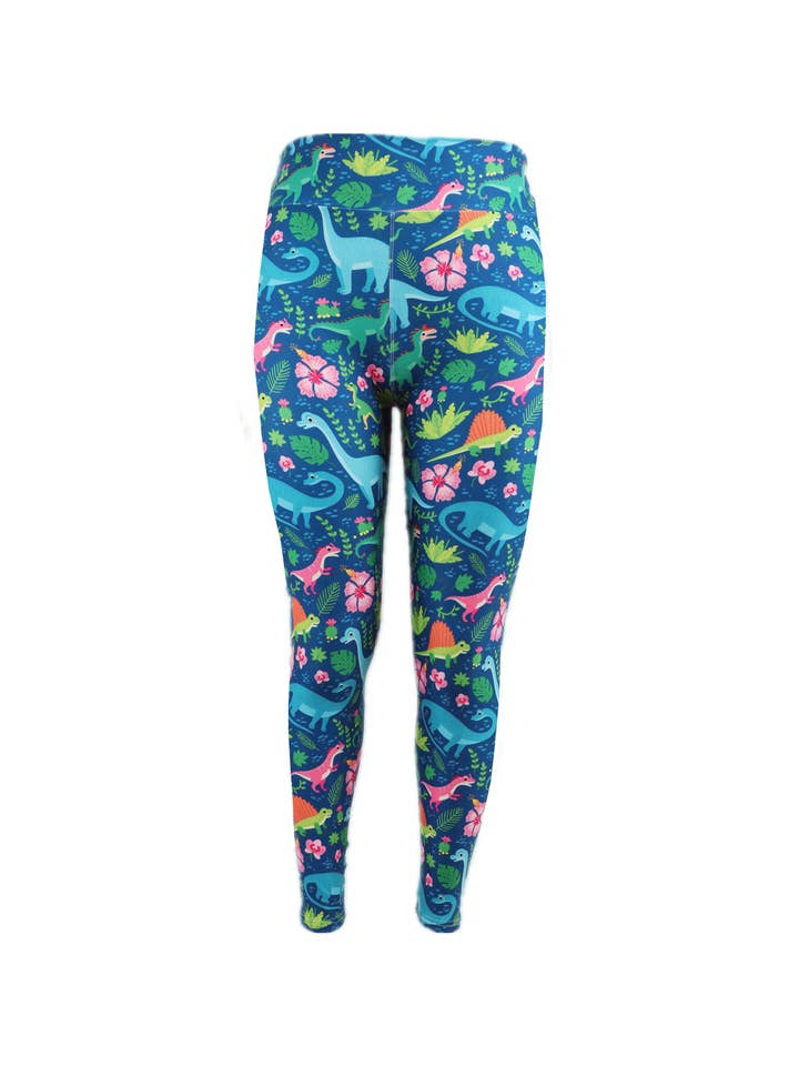 Dino Fun Leggings- Aqua and Pink for wholesale by Lily and Momo
