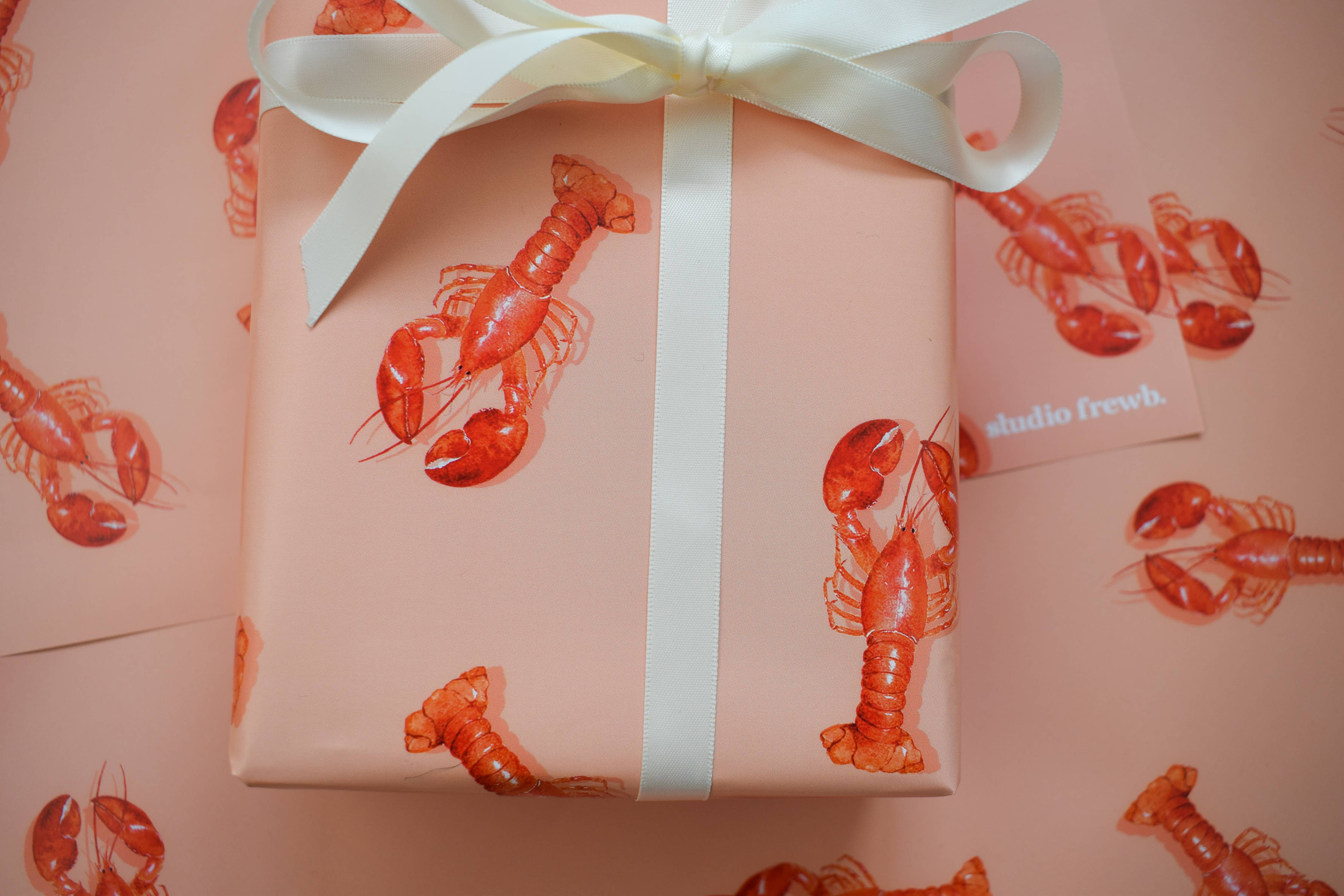 studio frewb - Wholesale Flat Wrap - Lobster gift wrap (pink) - single sheets 3