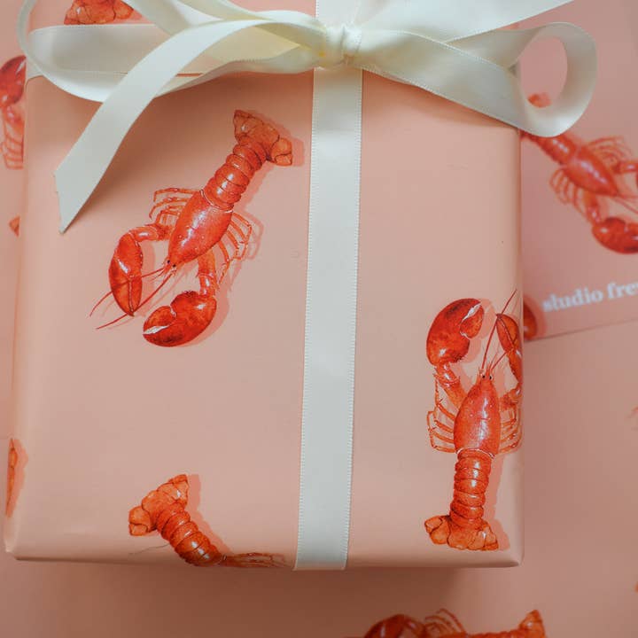 studio frewb - Wholesale Flat Wrap - Lobster gift wrap (pink) - single sheets 3