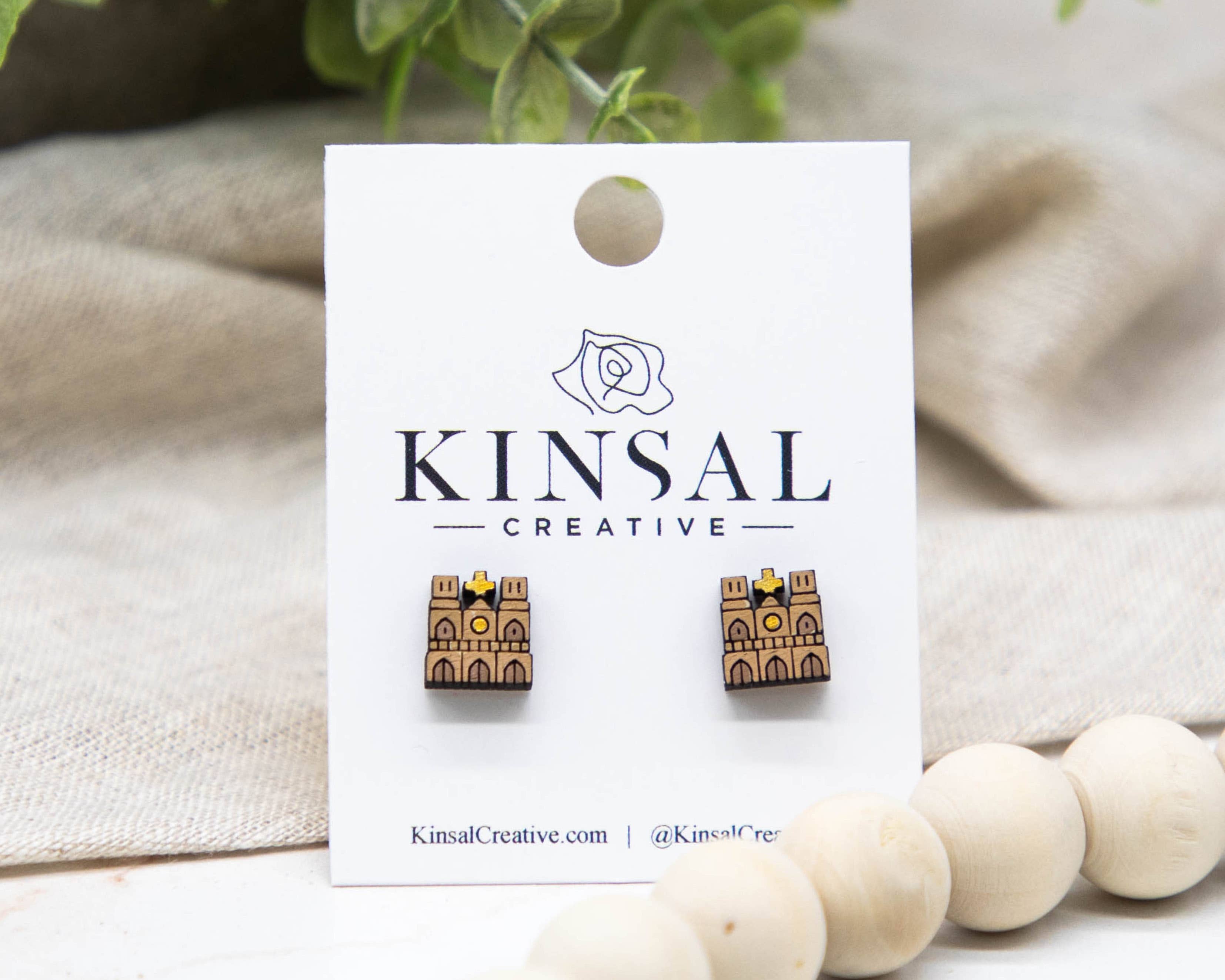 Kinsal Creative - Wholesale Stud/Post Earrings - Notre Dame Wood Stud Earrings0