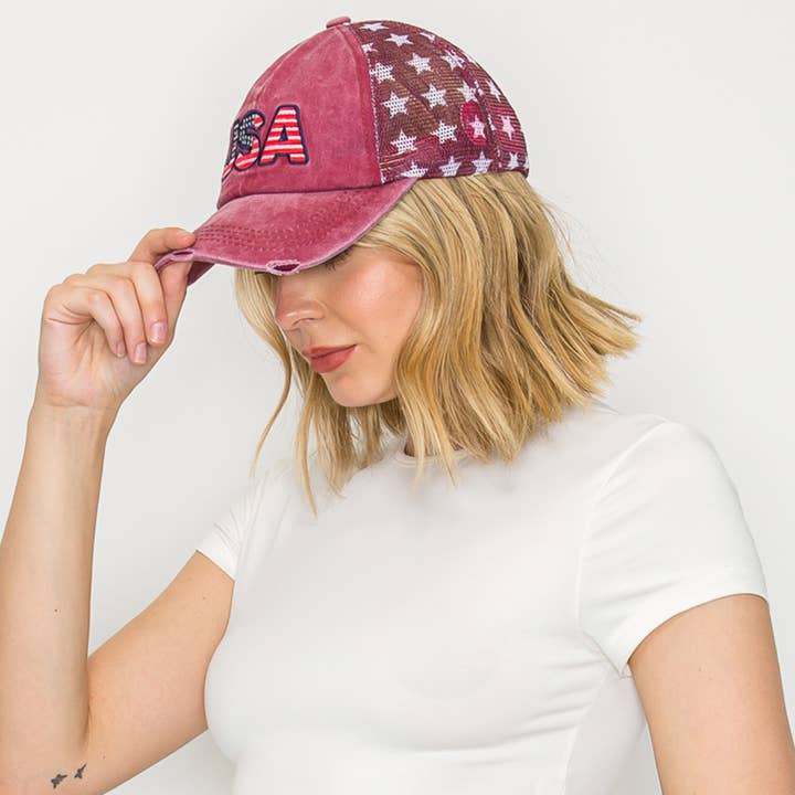 American Flag USA Embroidered Relaxed Denim Trucker Hat for wholesale by SP Sophia Collection