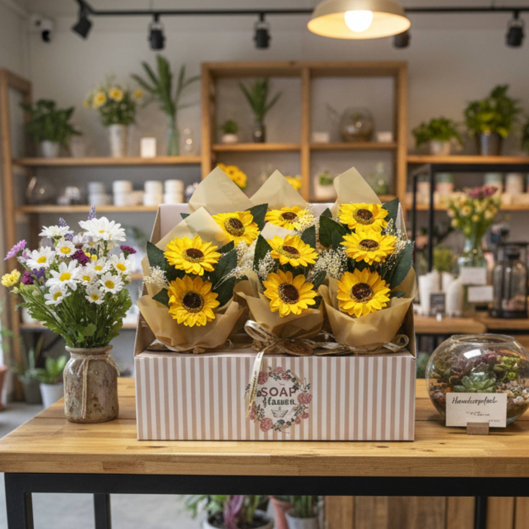 AW Artisan - Wholesale Bar Soap - 6x Box of Soap Flowers - Bouquet of Two Sunflowers1