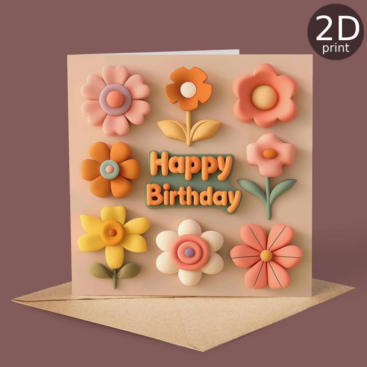 Good Post Day – Engroshandel Fødselsdagskort – Tillykke med fødselsdagen Flower Power 2D trykt kort1