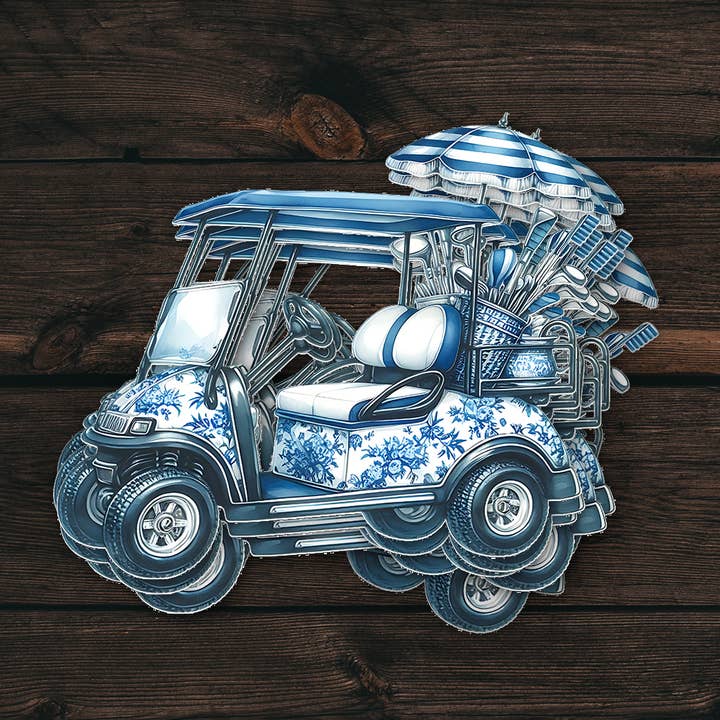 Golf Cart Sticker | Blue Floral Design | Waterproof Vinyl for wholesale by PiggyPrintStickers