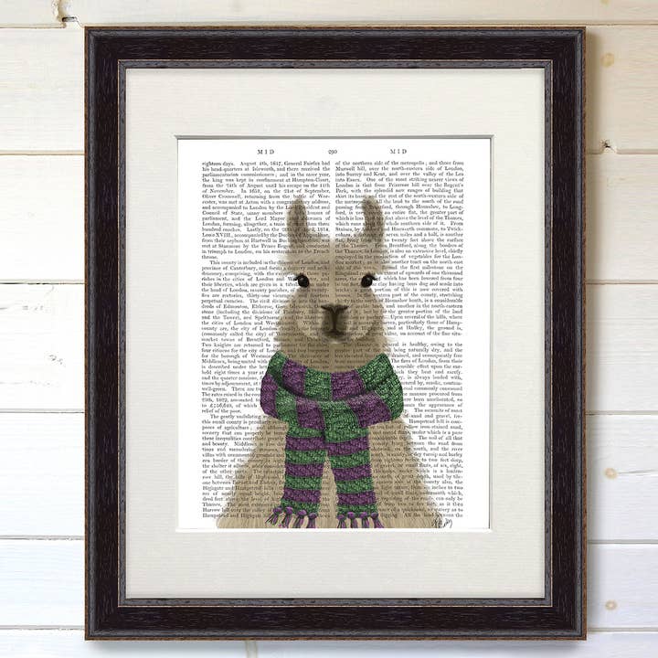 Llama with Purple Scarf Portrait, Book Print / Art Print for wholesale by FabFunky Ltd