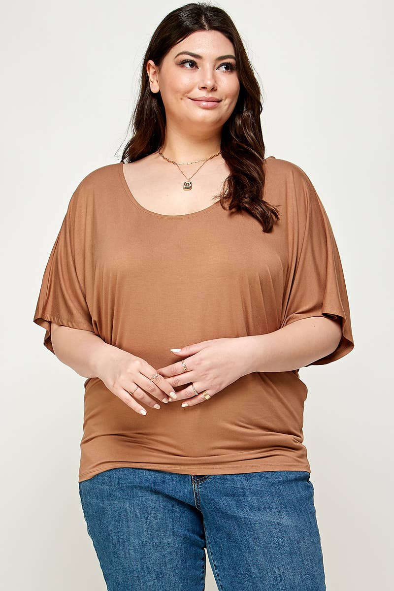 Haute Fox Plus Size & Contemporary - Wholesale Knit Top - Women's - Plus Size Solid Dolman Drape Top PL2188P-T4