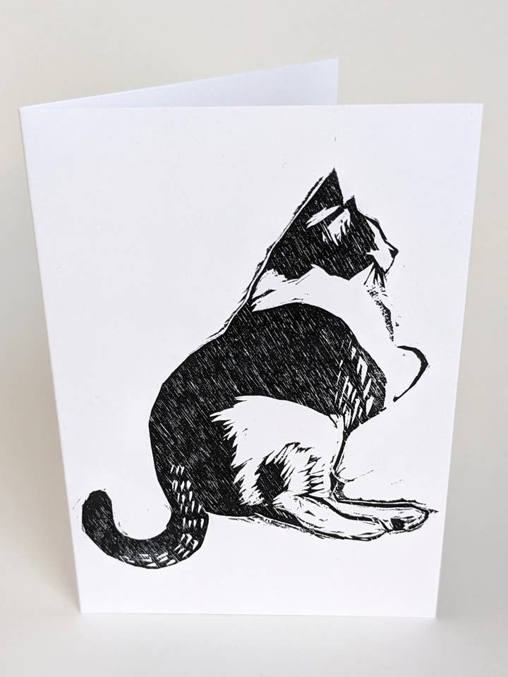 Fat Cat - Original Wood Block Printed Card for wholesale by Wingedprints
