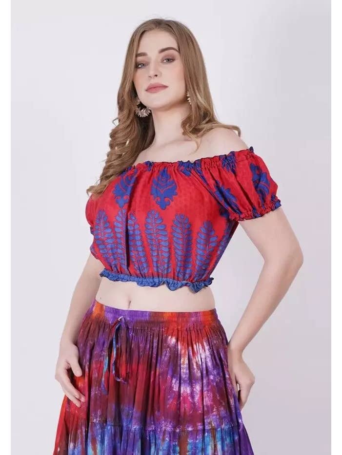 Wevez – Engroshandel Strikket top - Dame – Kvinders trykte off-shoulder crop-længde puff-toppe mix lot8