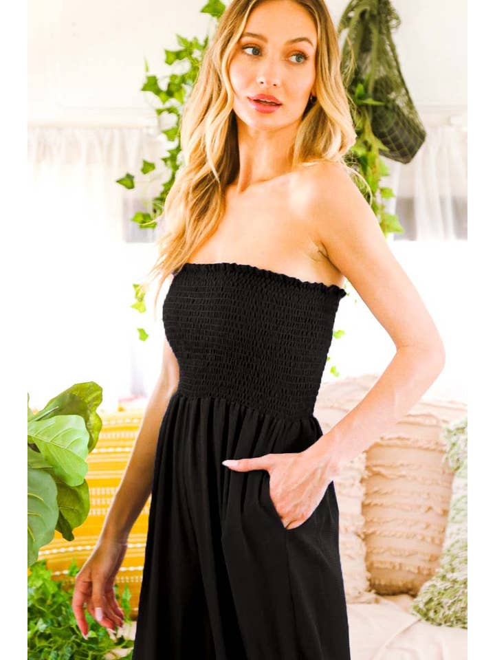 Vine & Love – Großhandel Jumpsuit – Damen – Lässiger trägerloser Tube-Smocked Jumpsuit mit weitem Bein VP6059218