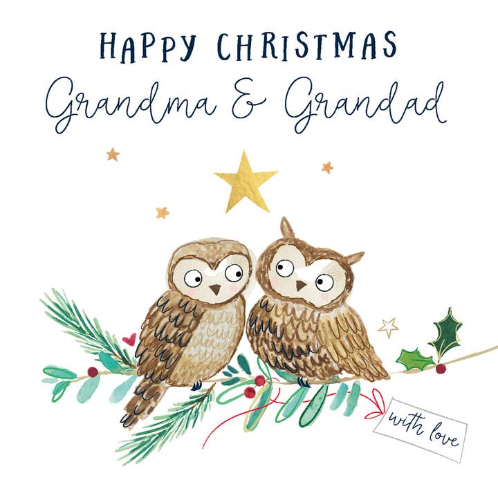 Merry Christmas Grandma & Grandad - owls for wholesale by Katie Phythian Design