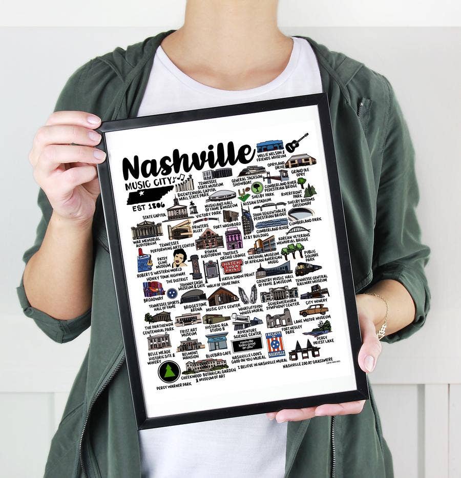 Whereabouts Shop - Wholesale Art Print - Nashville Map Print Color3