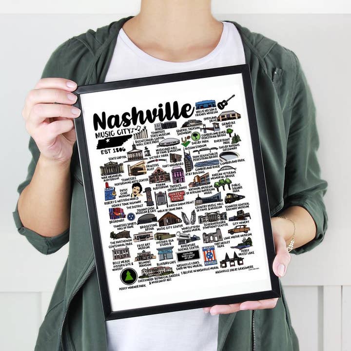Whereabouts Shop – wholesale Art print – Nashville Map Print Color3