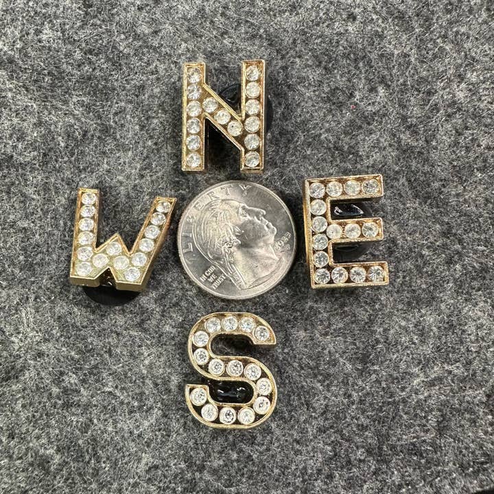 JuliesDecal - Wholesale Shoe Accessories - Large size Bling Bling Gold Metal Design Alphabet Letter Shoe Charms quarter size4