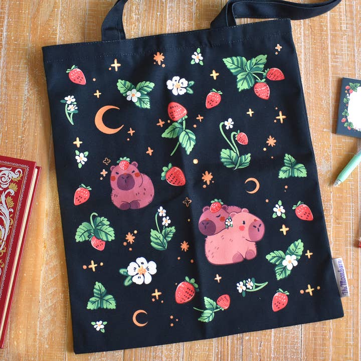 The Moonborn - Wholesale Tote Bag - Women's - Strawberry Capybara Tote Bag