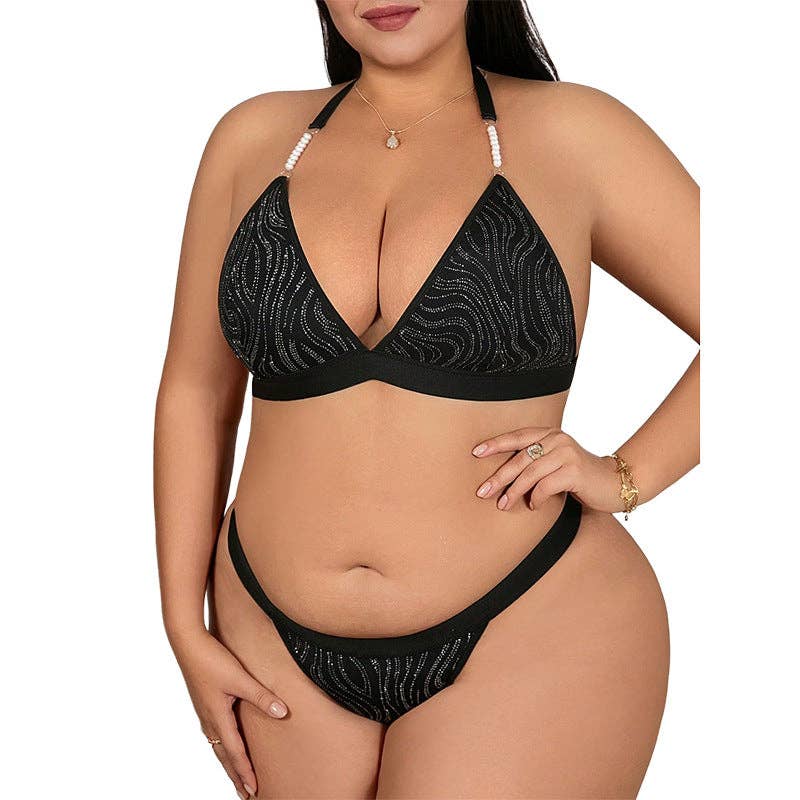 Black Plus Size Women Sexy Two-Piece Underwear Set for wholesale on Faire0