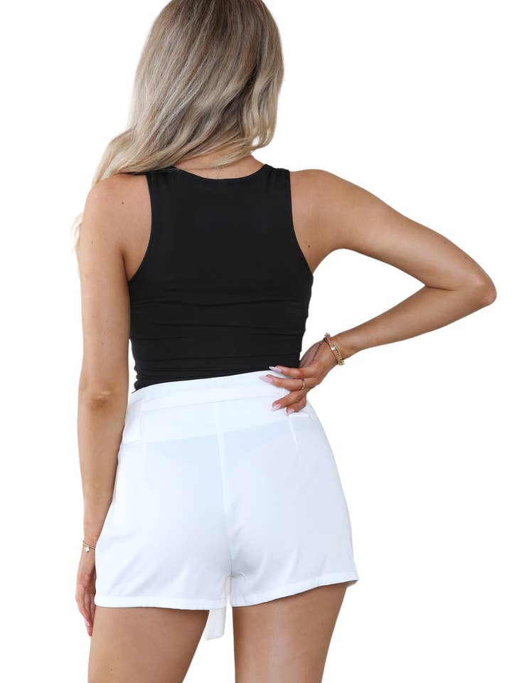 Women’s White High Waist Bow Knot Tie Up Belted Wide Leg Small Tailored Shorts Summer Casual Loose Shorts Pants Beach Streetwear Home wear for wholesale on Faire1