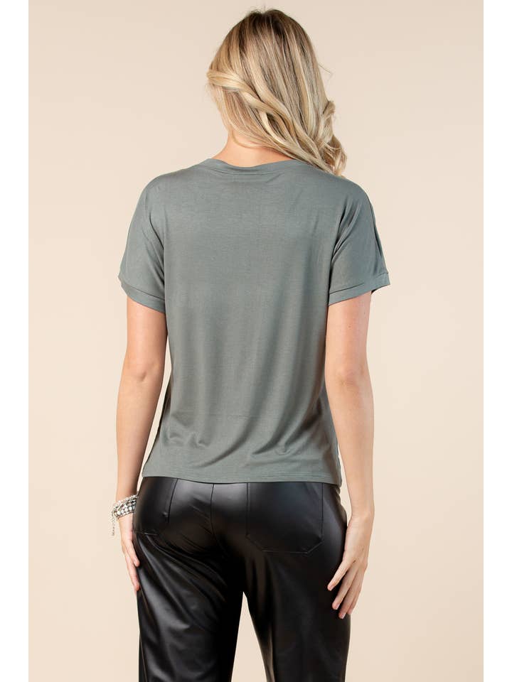 Nylon Apparel - Wholesale Blouse - Women's - T1639-Carmella-Solid Foil V Neck Short Sleeves Top8