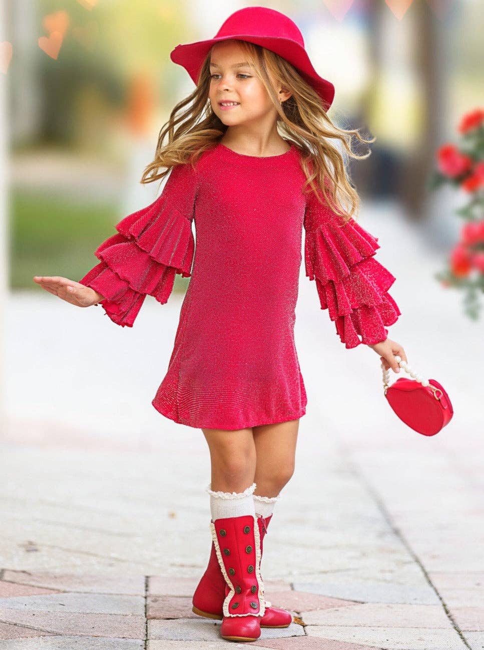 Red Scarlet Glow Tiered Sleeve Dress for wholesale on Faire5