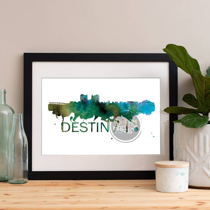 Destin Aquarel Skyline, Destin Skyline, Destin Art, Destin Poster, Destin Print, Destin Art, Destin kaart, Destin Wall Art WCS45 voor wholesale door DreamMachine Prints