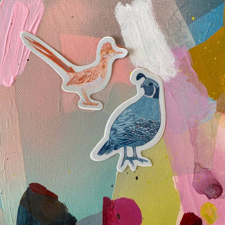 June Jewell Designs - Wholesale Sticker - 3” Roadrunner & Quail Vinyl Sticker Set3