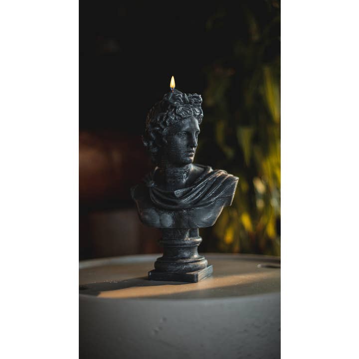 Agora Home DECO - Venta al por mayor Velas de diseño llamativo - Vela negra con forma de cabeza de dios griego Apollo Xl, figura de busto romano3