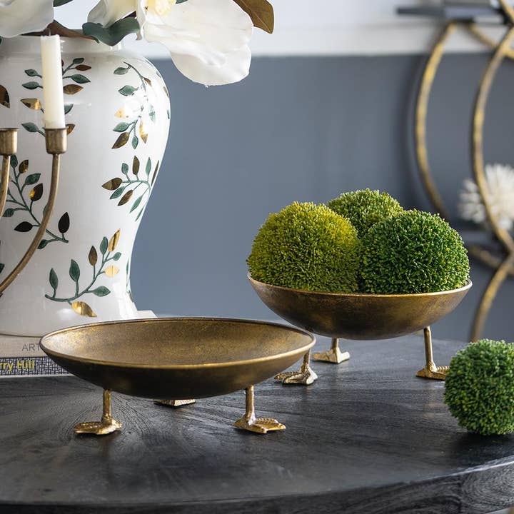 A&B Home Group Inc. - Wholesale Decorative Tray - S/2 D12x3" Gold Iron Accent Trays with Duck Feet2