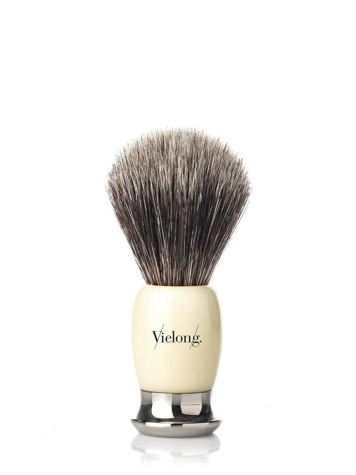 Shaving Brush, Brown Horse Hair Acrylic & Metal Ivory Silver for wholesale by Vie-Long