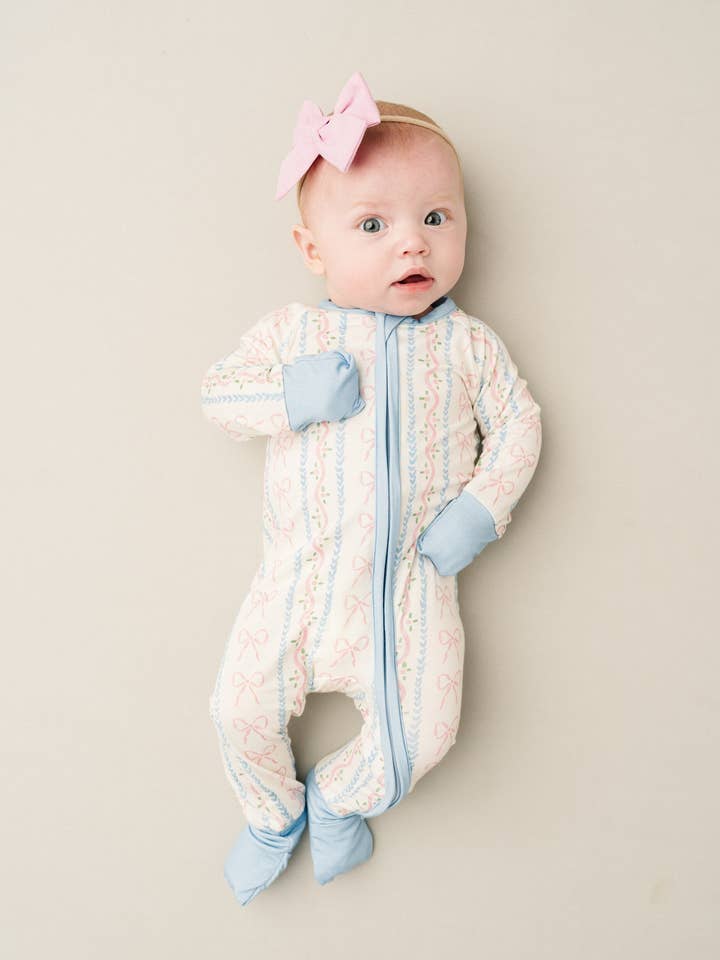 Little One Shop - Wholesale Sleepsuit - Baby - Dainty Bows Bamboo Sleeper1