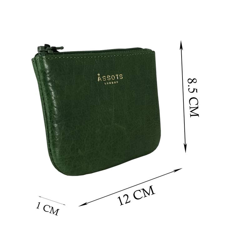 Assots London – wholesale Coin purse – Women’s – 'Poppy' Tree Top Green Full Grain Leather Zip Top Coin Purse3