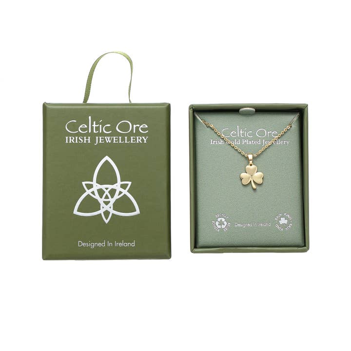 EIR-006P Plain Shamrock Pendant Gold for wholesale by Celtic Ore Crafts