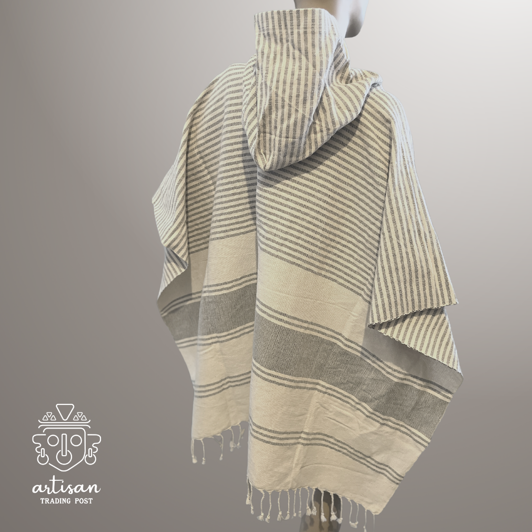 Artisan Trading Post - Wholesale Poncho - Unisex - Boat Poncho | Handwoven Cotton | Stone Grey1