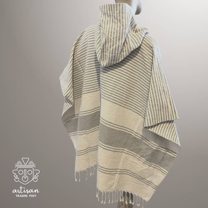 Artisan Trading Post - Wholesale Poncho - Unisex - Boat Poncho | Handwoven Cotton | Stone Grey1