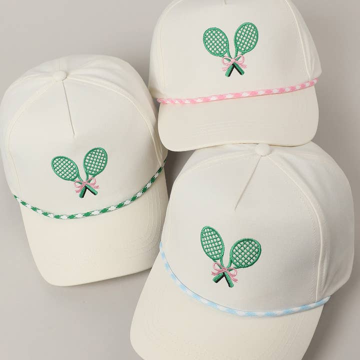 Fashion City - Wholesale Trucker Hat - Unisex - Tennis Racquets Ribbon Embroidery Trucker Hat