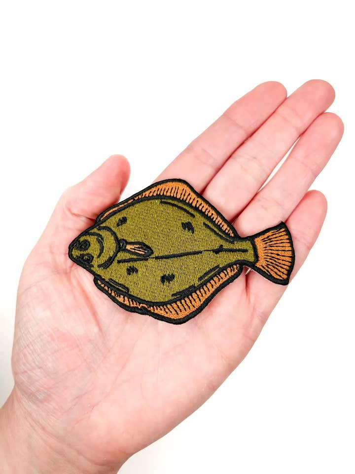 Flounder Embroidered Iron-On Patch Fishing, Coastal, Angler for wholesale by Field Trip Threads