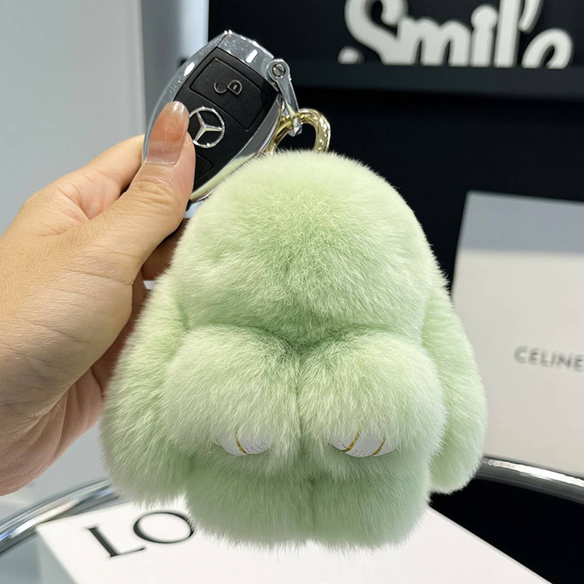 ACCITY - Wholesale Keychain - Unisex - NEW MINI CUTE PLUSH BUNNY CAR KEYCHAIN PENDANT_CWMM24486