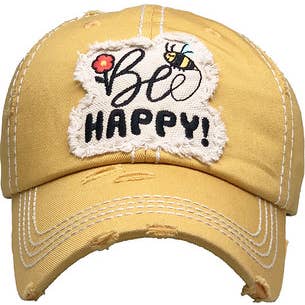 Funky Junque - Wholesale Baseball Cap - Kids - Vintage Patch Hat - Bee Happy (Yellow)