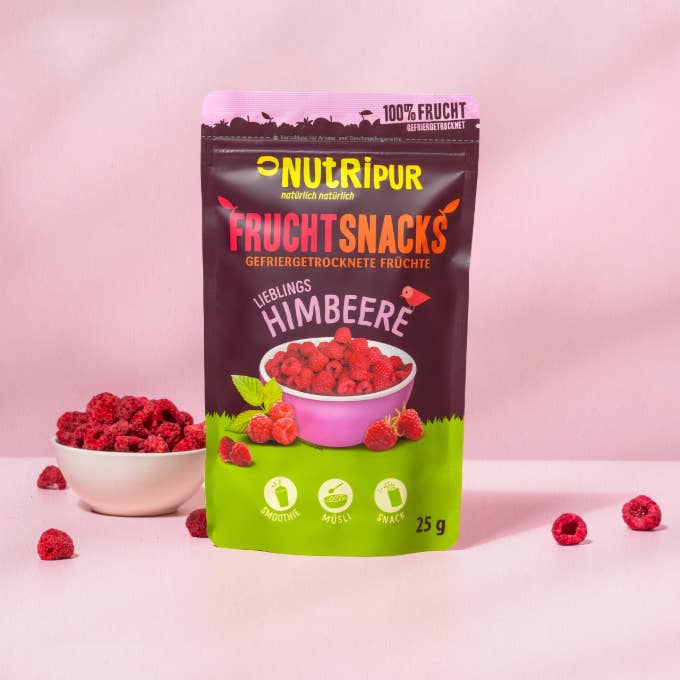 Freeze-dried raspberries, 25g for wholesale by NutriPur