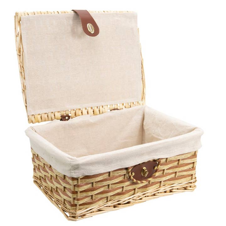 Deffrennes - Wholesale Picnic Basket - Natural wood suitcase and brown rope lined with natural fabric2