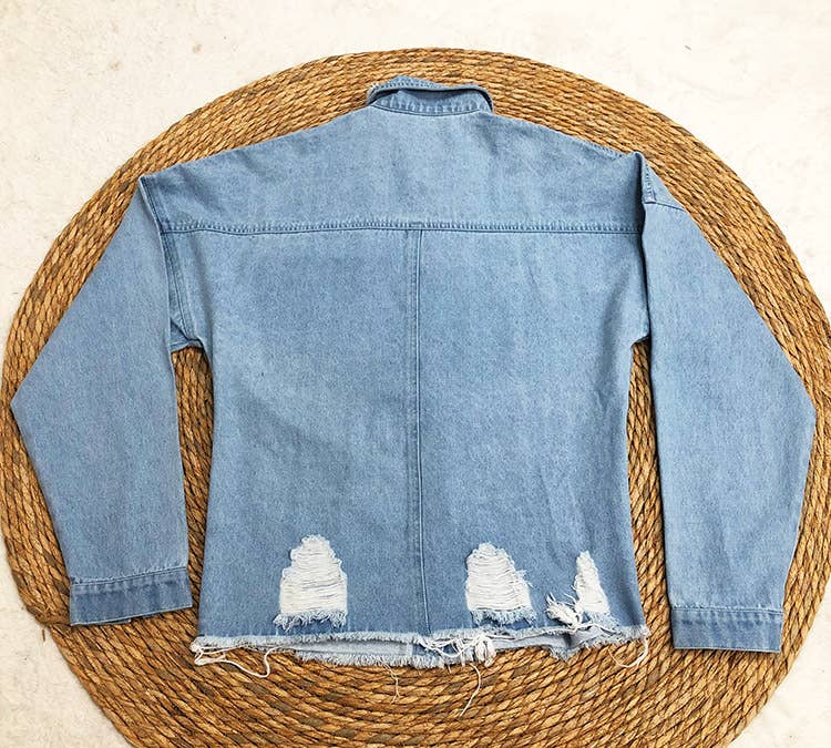 HIDDENBRAND - Wholesale Denim Jacket - Women's - Oversized  ripped frayed edges denim jacket17