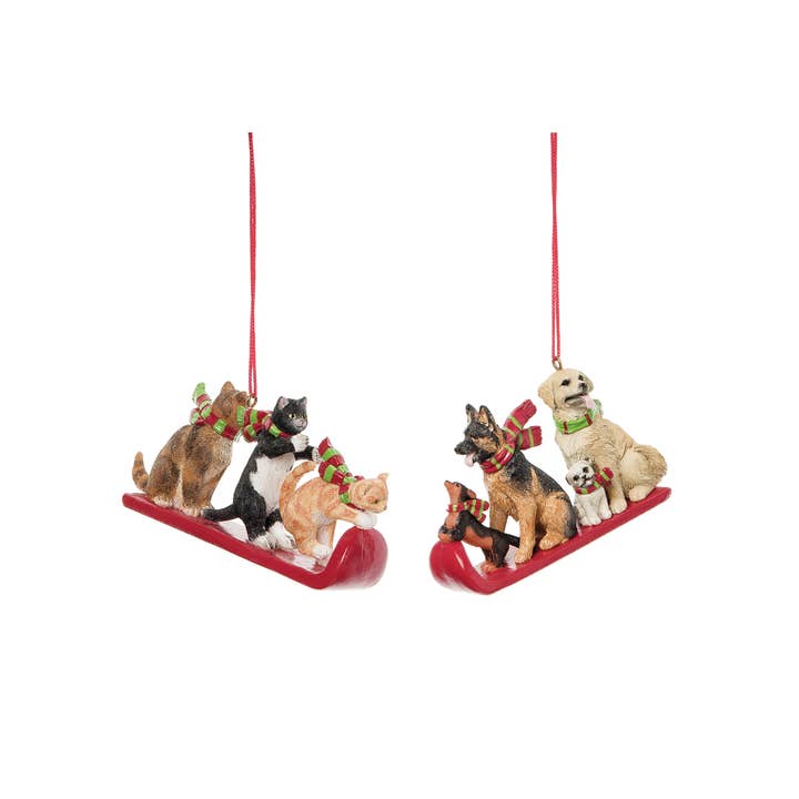 C&F Home - Wholesale Ornament Set - Christmas Cat & Dog Sled Ornament Set 2