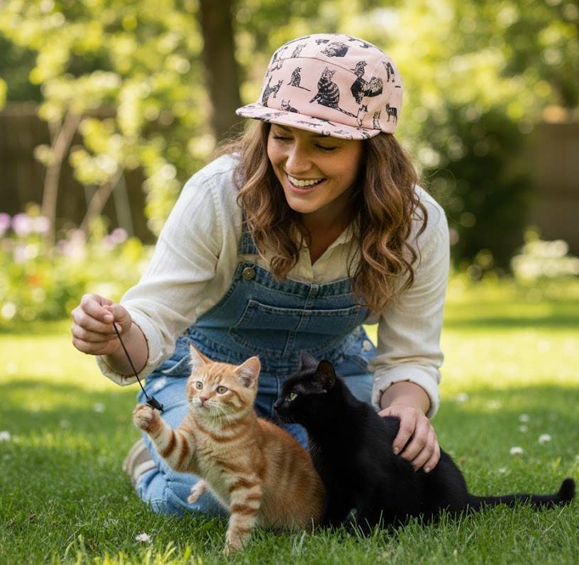 HATPHILE - Wholesale Flat Brim Cap - Women’s - HatPhile Kitten Kitty Cat Cotton 5-Panel Hat – Pink, Black, and Khaki7