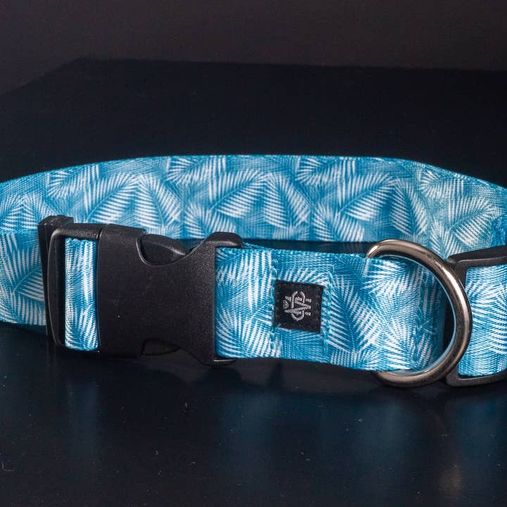 Palm Leaf Print Adjustable Nylon Dog Collar for wholesale by Mutt Couture