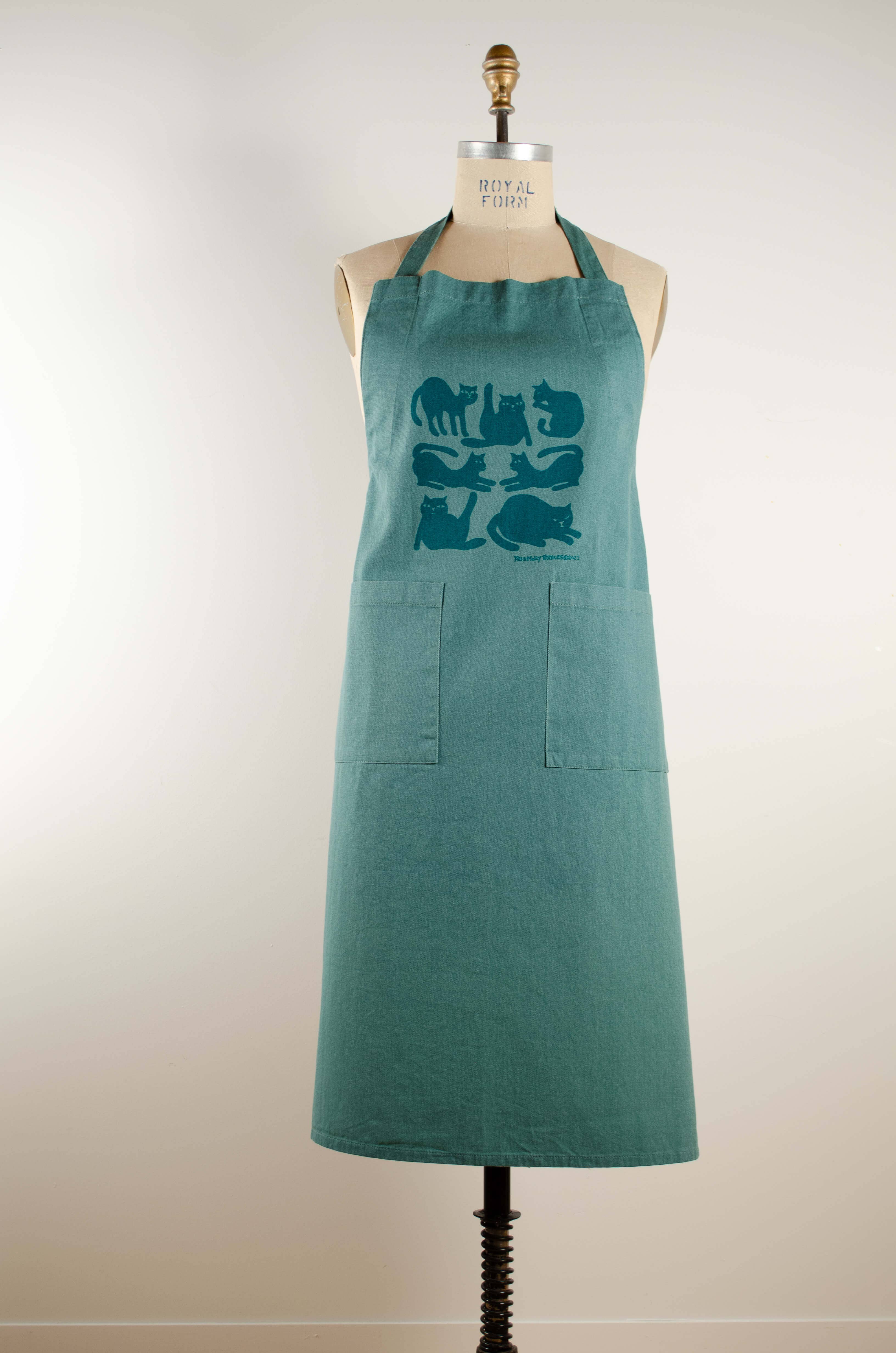 Green with Winter Green Print Apron: Full Apron - Cats for wholesale on Faire0