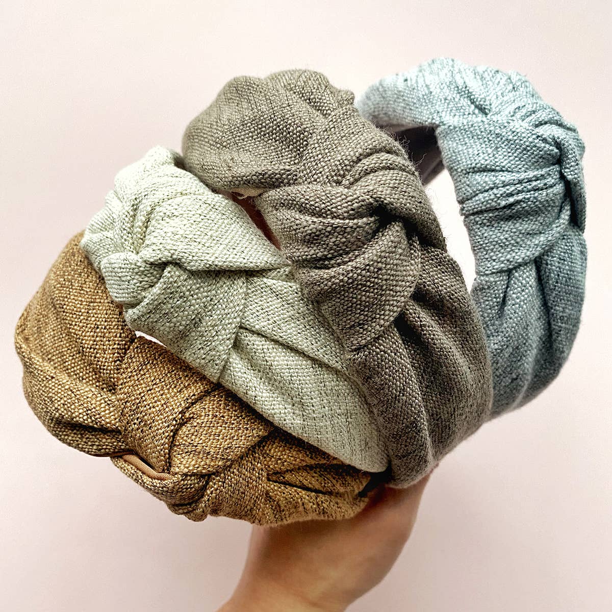 PopFizzCheers - Wholesale Fashion Headband - Women's - Neutral Linen Non-Slip Knotted Fabric Covered Headbands0