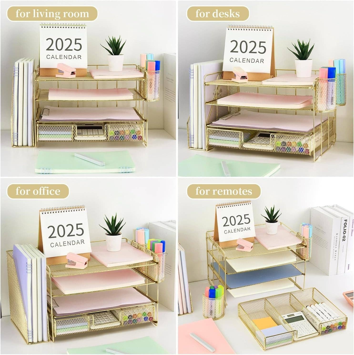 Gold 4 Tier Paper Tray Organizer With Drawer For Office Use for wholesale on Faire3