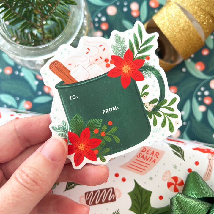 Hot Cocoa Gift Sticker for wholesale by Paper Raven Co.