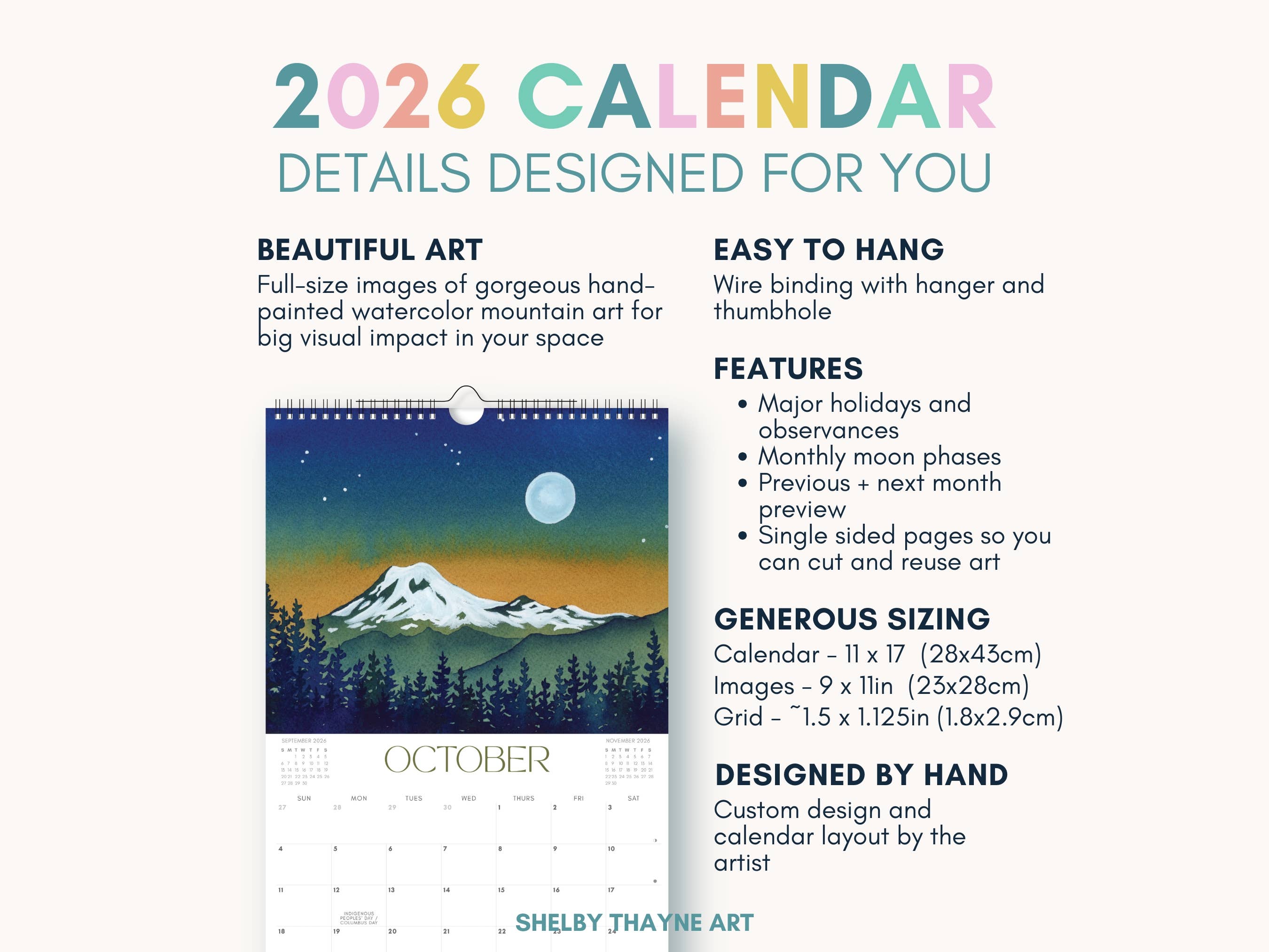 Shelby Thayne Art - Wholesale Calendar - 2026 Mountain Nature Calendar | Hanging Wall Calendar5